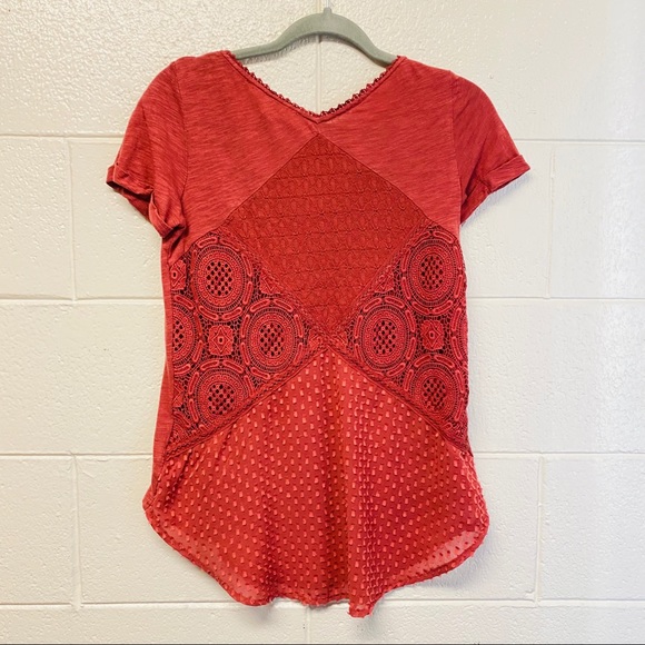 Anthro Meadow Rue Lace Patch Work T Shirt Blouse - Picture 4 of 13